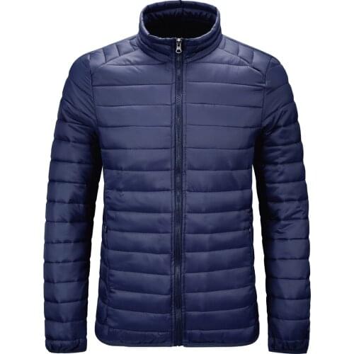 Mens long sleeve duck down jackets stand collar zipper winter coat windprooof parka