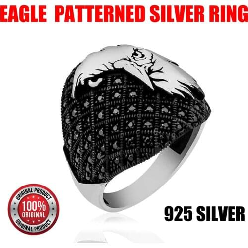 Eagle Patterned Sterling Silver 925 Ring for Men