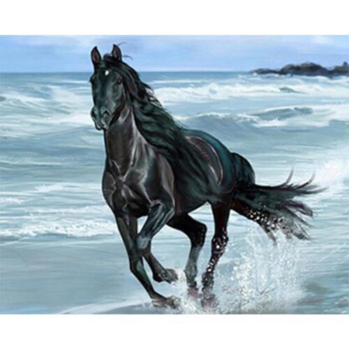 DIY Diamond Painting Needlework Cross Stitch Kit Inlaid Decorative Handcrafted Mosaic Black Horse Diamond Embroidery