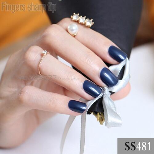 2017 new 24pcs false nails dark ink blue candy short paragraph round square head comfortable multicolor all wrapped SS481