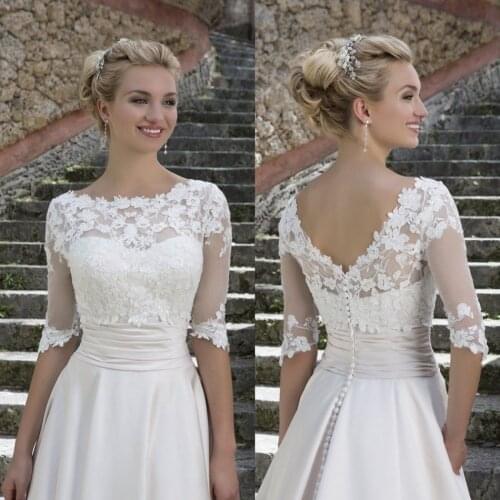 New Lace Top 3/4 Sleeves V Back Bridal Wedding Lace Applique Jacket White Ivory Wraps Shrugs Bolero Custom Made