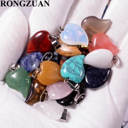 Wholesale 30Pcs Mixed Stone Pendants Crooked Heart Shape Dangle Beads Pendant Accessories Fit Necklace Earrings Customize TBV004