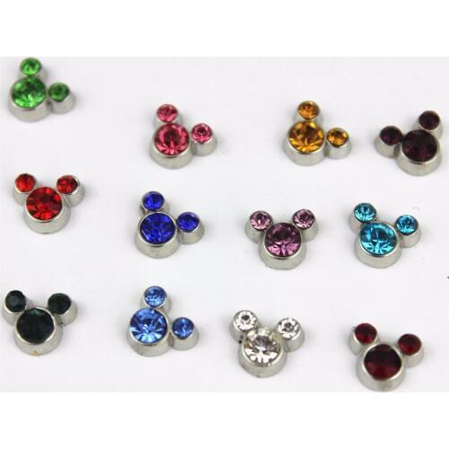 Hot Sale 60pcs/lot Mix 12 color Birthstone Crystal Mickey dog paw butterfly Floating Charms For Glass Lockets Pendants Jewelry
