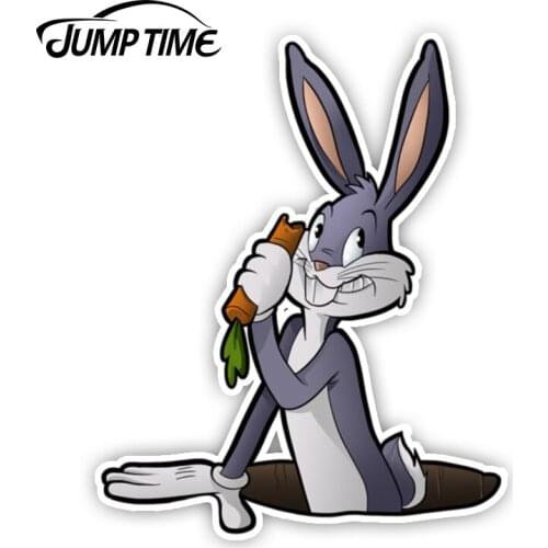 Jump Time 13cm x 10.4cm Cartoon Bugs Bunny Graphics Funny Rabbit Car Stickers Vinyl DIY Bumper Windows Waterproof Fine Decals