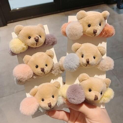 New Mink Fur Hair Rope Ties Cute Cartoon Bear Scrunchie Women Girls Elastic Hair Rubber Bands Ponytail Holder Hair Accessories
