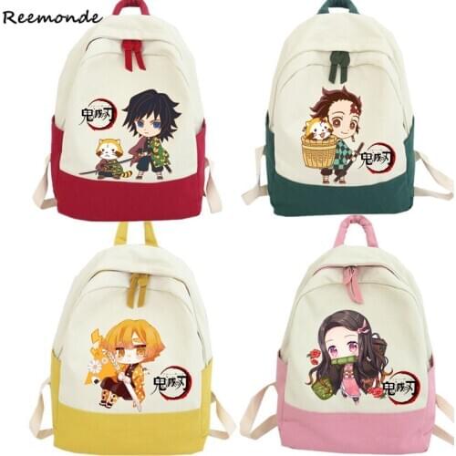Demon Slayer Backpack Kimetsu no Yaib Canvas Bag Teen Schoolbag Travel Bags Girl Kid Adult Student Cute Fresh Schoolbag Cosplay