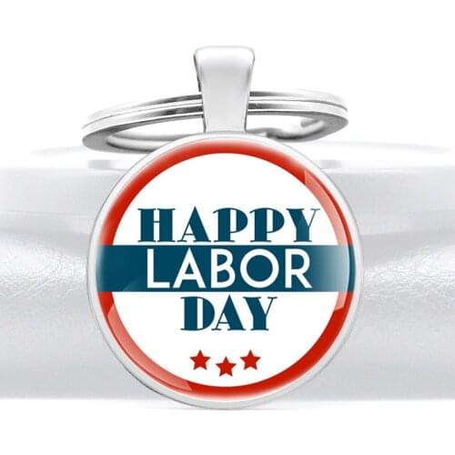 Happy Labor Glass Dome Metal Key Chain Charm Men Women Key Ring Jewelry Gifts Keychains