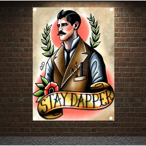 STAY DAPPER Tattoo Banners Vintage Canvas Painting Wall Art Print Posters Home Decor Mural Hanging Flag 4 Gromments in Corners