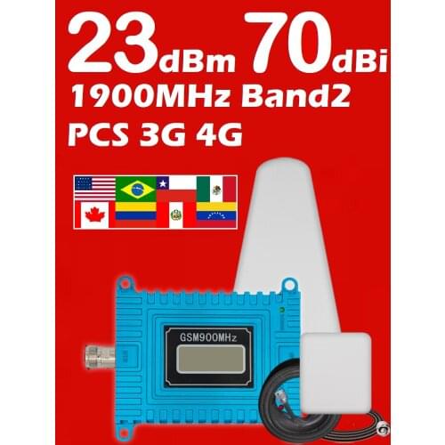 B2 1900MHZ PCS 70dB 3G 4G Signal Booster Cellular Amplifier Band 2 2G 5G Cellphone Repeater Brazil Chile Mexico Paru Colombia