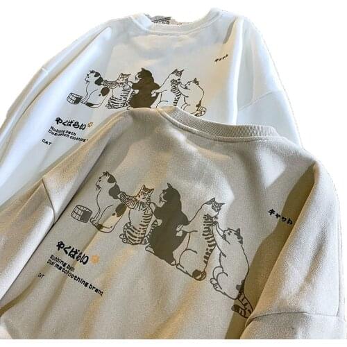 Hong Kong Wind Spring/Autumn 2021 cat print round-necked head boys' clothing loose trend lazy wind top