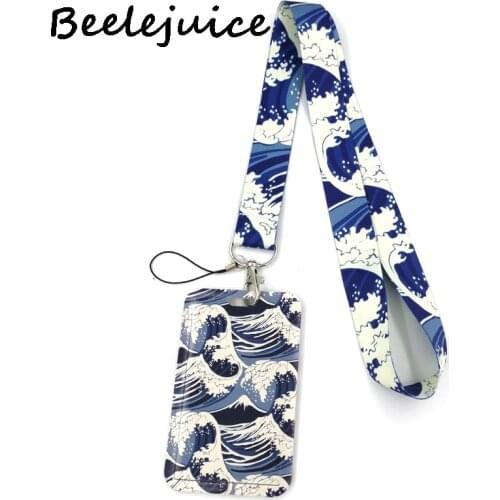 Vintage Kanagawa Hokusai Wave Lanyard Credit Card ID Holder Bag Student Women Travel Card Cover Badge Car Keychain Decorations