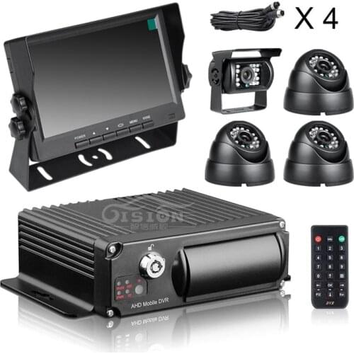 Indoor+Outdoor 2.0MP AHD Camera Car Video Recorder H.265 4CH Mobile Dvr Kits+7Inch Car Monitor+32G SD Card For Bus Truck Taxi