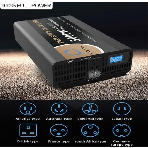 5000W DC 12V 24V to AC 220V Uninterrupted Power Supply Pure Sine Wave Inverter with Battery Charger Function