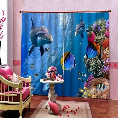 Photo Custom 3 D Blackout Curtain Dream Underwater World Theme Pavilion 3D Space Window Drapes For Childrens room Bedroom Decor