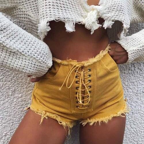 Euro Style Women Denim Shorts Vintage High Waist Sexy Bandage Jeans Shorts Street Wear Sexy Shorts For Summer Spring Autumn