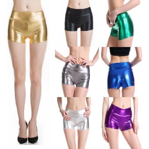 Lady summer fake leather punk Shorts Mid waist bright Shine party polo Dance disco Shorts Woman Silver green golden Short pant