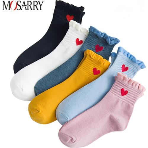 Women Socks Fashion Solid Color Cotton Lace Ruffles Lovely Frilly Edge Princess Girls Lady Spring Summer Autumn Cute Socks