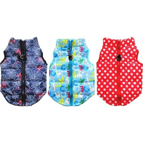 Dog Vest Sleeveless Zipper Black Spider Wave Point Letter Coat Ring Pet Warm Jacket Clothes Chihuahua Puppy Doggy Costumes
