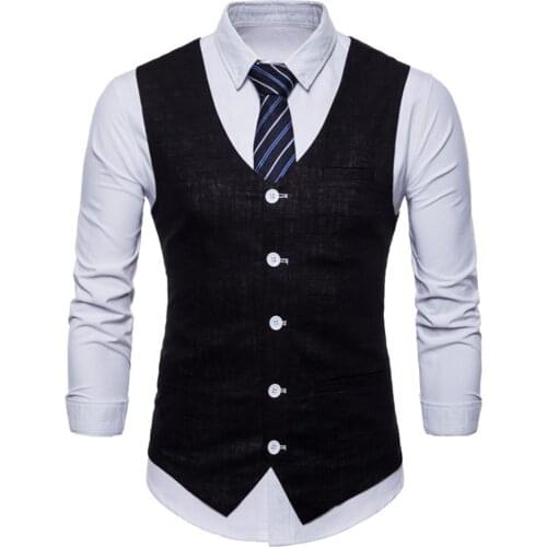 Vests Men 2021 Spring and Autumn Fashion Leisure Mens Solid Color Linen Single Breasted Slim Shape Mens Suit Waistcoat