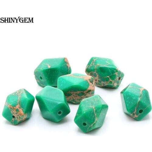 10pcs 10*15mm Irregular Green Texture Faceted Beads Natural Sea Sediment Beads Stone For DIY Jewelry Making Necklace Bracelets