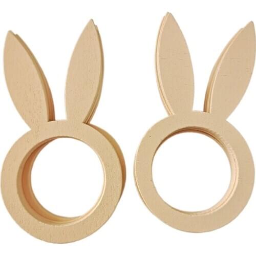 10pcs Easter Napkin Rings Wooden Bunny Ear Holder Centerpiece Desktop Decoration