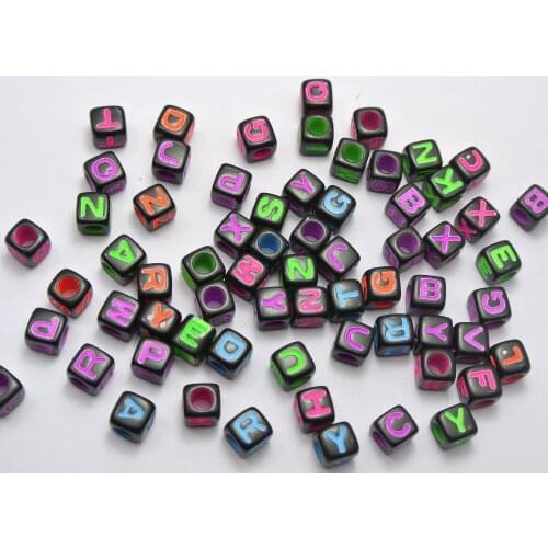 250 Black with Neon Color Assorted Alphabet Letter Cube Pony Beads 7X7mm