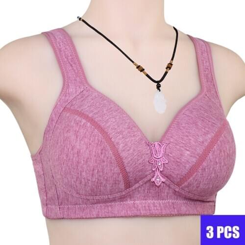 3Pcs/Lot Women Cotton Thin Bra Simple Comfortable Without Steel Ring Buckle Underwear Female Bra For Middle-aged Wholesale