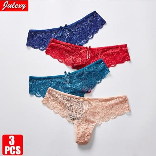 3pcs/lot Julexy Sexy Lace Lingerie Transparent Hollow Out Thongs Seamless Underwear G-string Tanga Panties