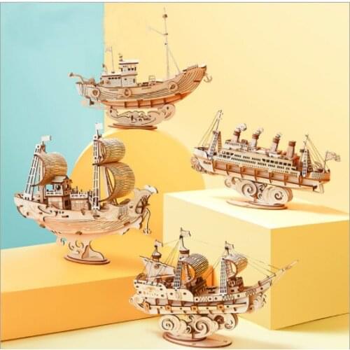 3d four kinds of ship type three-dimensional puzzle wooden ship model DIY handmade creative decoration birthday gift toy
