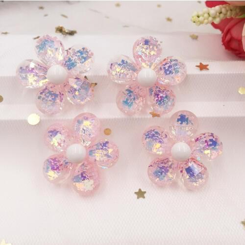 6pcs 26mm Resin Filled Glitter Snow Colorful Crystal Convex Flower Flat Back Rhinestone Appliques DIY Wedding Scrapbook F766