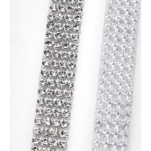 Promotion!2mm 4rows 1cmwidth Crystal Clear Stones Silver Hot Fix Rhinestone Mesh Trimming Aluminium base Pasted Sew-on Net Drill