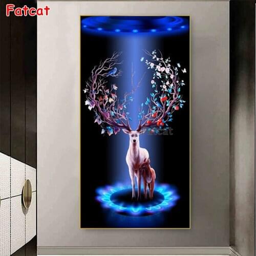 Elk Blue Light DIY diamond painting Full Square Round drill 5d diamond embroidery Deer Animal Nordic Art cross stitch, PP2267