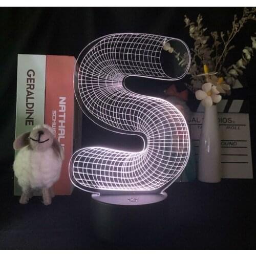 Atmosphere Night Light Decorations Letter S LED 3D Desk Lamp Baby Room Nursery Nighlight Color Changing with Remote Control