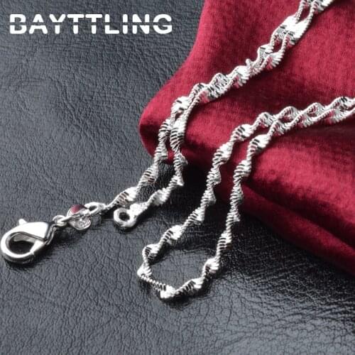 BAYTTLING 925 Sterling Silver 16/18/20/22/24 Inch Fine 2MM Twisted Water Wave Chain Necklace For Women Men Fashion Jewelry Gifts