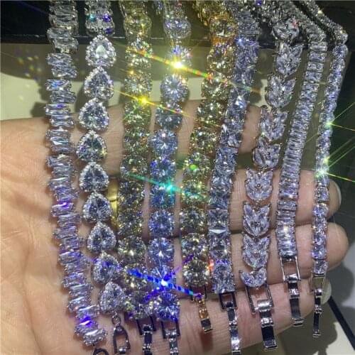 Handmade Statement Tennis bracelet Silver Bijou AAAAA Zircon Fashion Party Wedding bracelets for Women Men Hiphop Jewerly