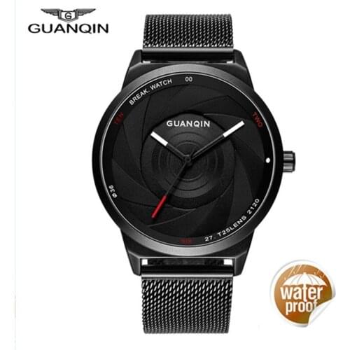 GUANQIN Watches Men Thin Quartz Watch Fashion Carbon Fiber Dial Black Genuine Watches Waterproof Male Clock Mens Wristwatches