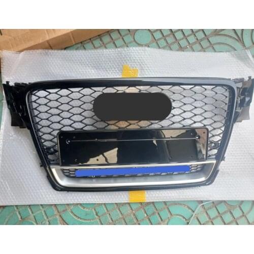 Black Silver Front Sport Hex Mesh Honeycomb Hood Grill Gloss Black for Audi A4/S4 B8 2009 2010 2011 2012 For RS4 quattro style