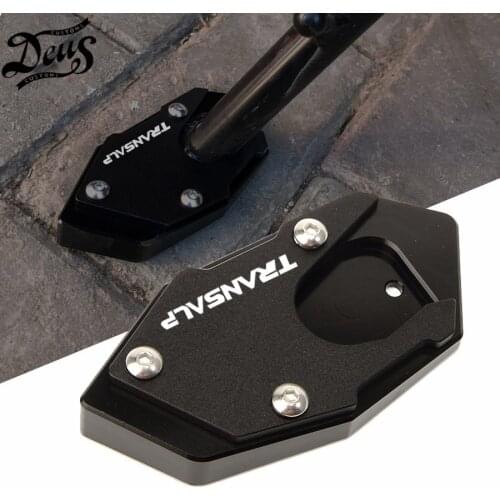 CNC Aluminum Motorcycle LOGO TRANSALP Side Stand Pad Enlargement Plate Kickstand Extension For Honda XLV 600 650 700 TRANSALP