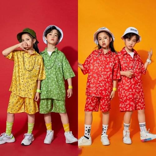ChildrenS Hip-Hop Clothing Boys Drums Catwalk Performance Costumes Girls Jazz Dance Costumes Short Sleeved Rave Clothes DQS7128