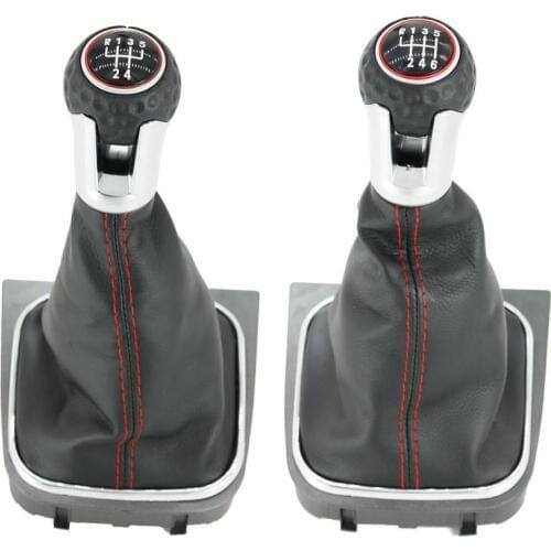For VW Golf 5 A5 MK5 R32 GTD GTI 2004 2005 2006 2007 2008 2009 Car 5/6 Speed MT Gear Shift Knob Leather Gaiter Boot Red Line