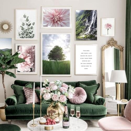 Eucalyptus Dahlia Peony Falls River Quote Wall Art Canvas Painting Nordic Posters And Prints Wall Pictures For Living Room Decor