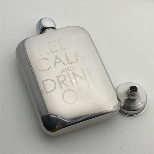 Keep Calm And Drink 6 Ounce Hip Flask 304 Stainless Steel 170ml Flask Alcohol Flagon Bottle for Whiskey Vodka Laser engraved