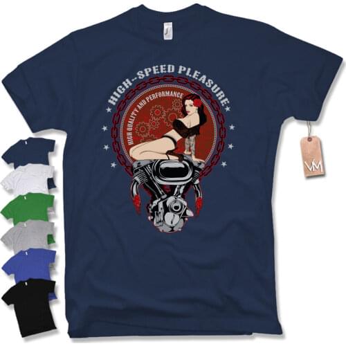 T-Shirt Biker Pin Up Girl Motorrad Motorcycle Oldschool Tattoo V-Twin Engine New 2019 Summer Cotton Hip Hop O Neck T Shirt