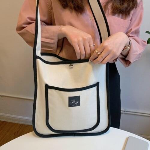 Flower Print Joker InclinedCanvas Tote Bag Korean INS Simple Black White Women Shoulder Bag Eco Large Shopper Bag For Girl 2021