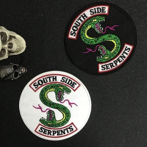 Patchfan 90s fashion Riverdale Green snake Southside Serpents DIY embroideried iron on patch for clothes backpack, shirt ,bag