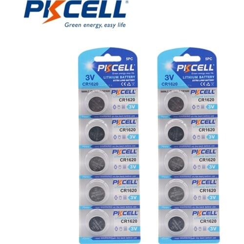 10Pcs PKCELL Lithium CR1620 batteries 3V Coin cell DL1620 ERC1620 For Watch Electronic