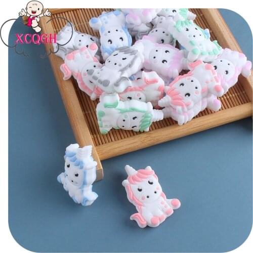 XCQGH 20Pcs Mini Unicorn Teething Beads for DIY Baby Pacifier Holder Clip Chain Nursing Teether Necklace