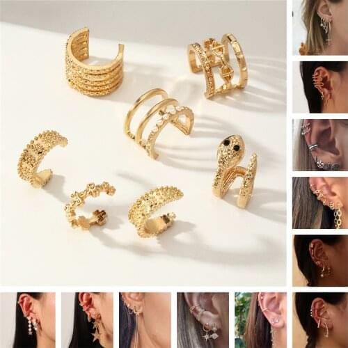 Fashion Earrings Ear Cuff Wrap Ear Pierced Ear Cuff Clip Without Hole Gold Plated Cartilage U-shaped Women Earring Clip Set