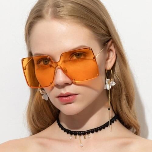 Fashion Yellow Square Sunglasses One Piece Alloy Oversized Glasses 2020 Designer Shades Sunnies Sunglasses UV400 Unique Eyewear
