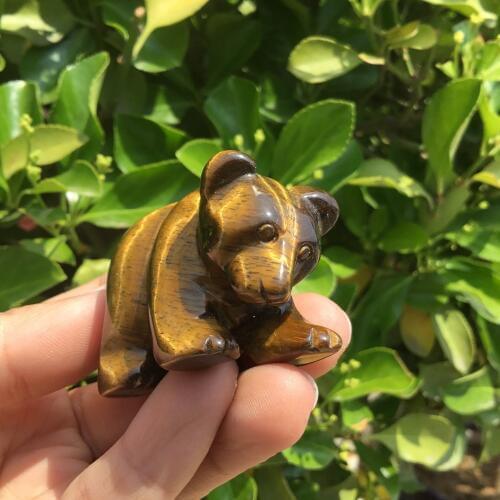 Natural Stone Carved Tiger eye stone cute bear Rose quartz crystal figurine stone Bear statue